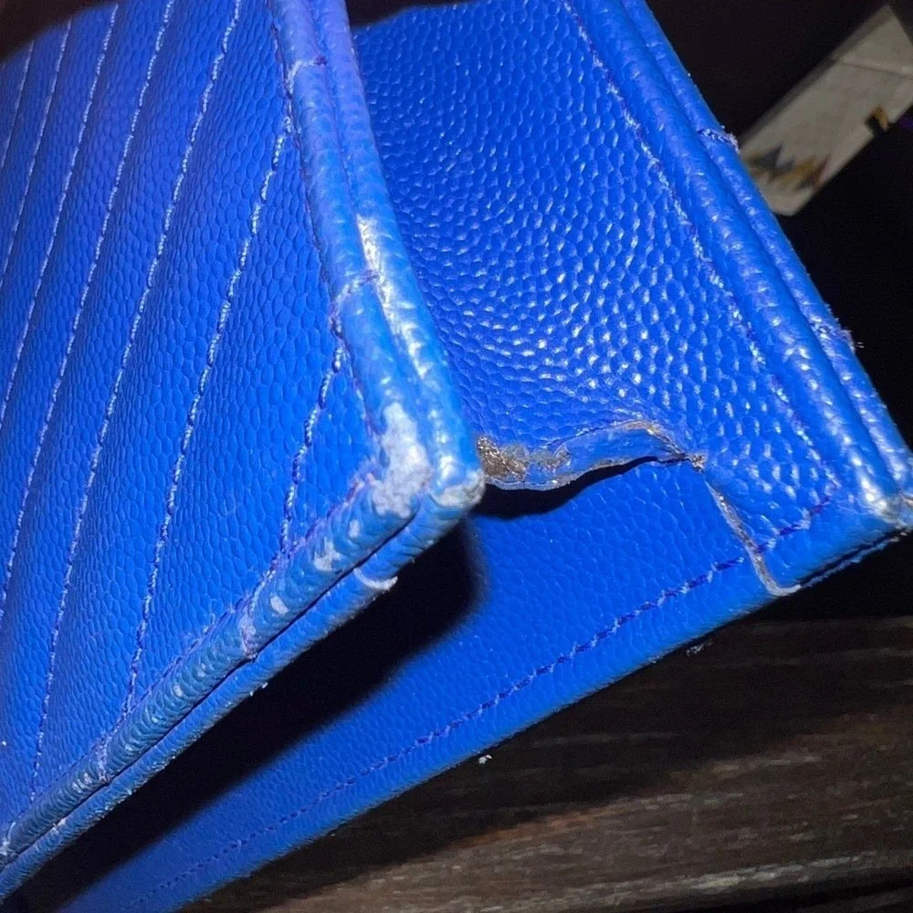Yves Saint Laurent Cassandra Clutch Wallet Electric Blue Chevron Quilted Leather - Picture 8 of 16